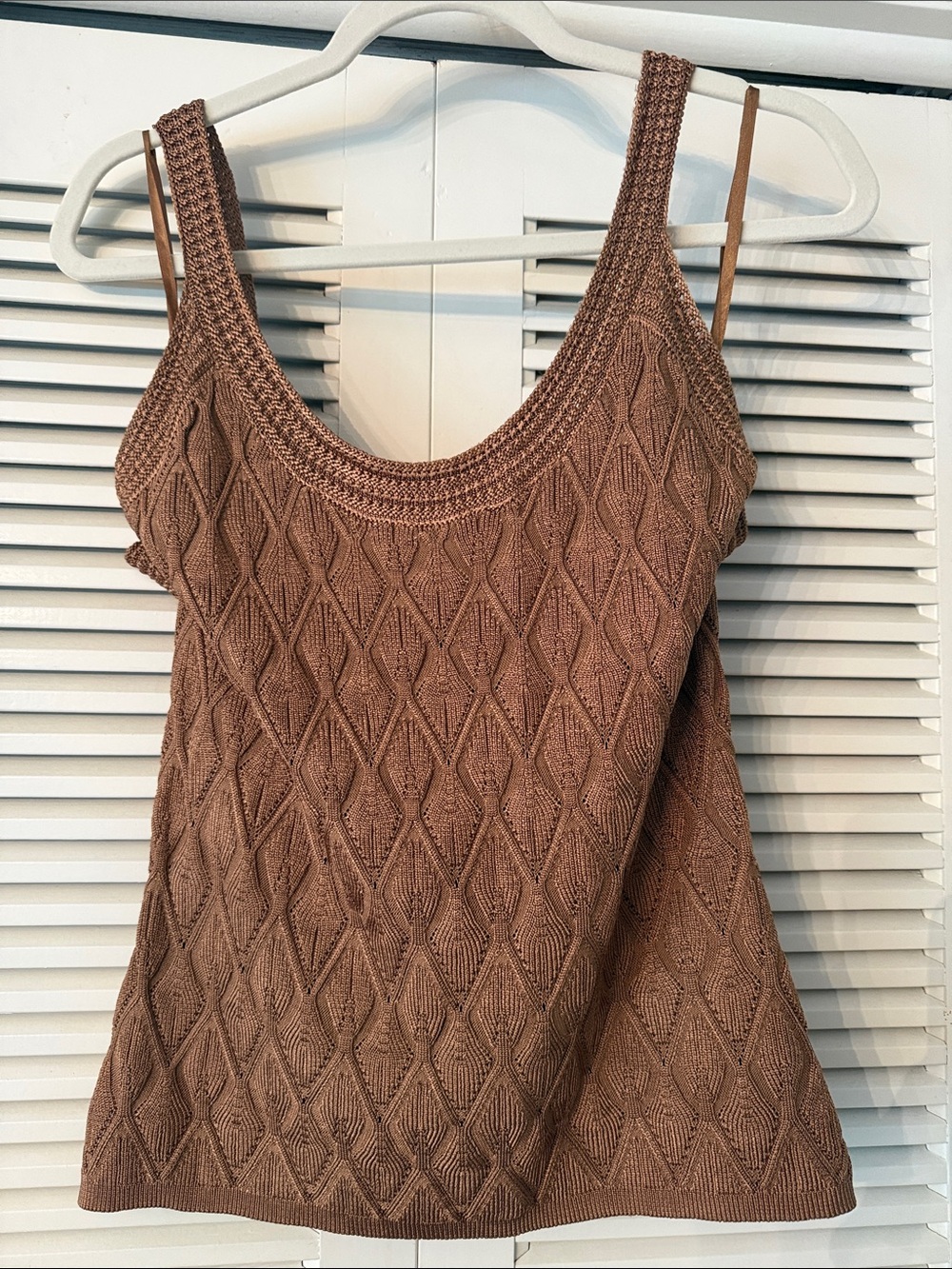 White House Black Market Brown Knit Diamond-Pattern Camisole